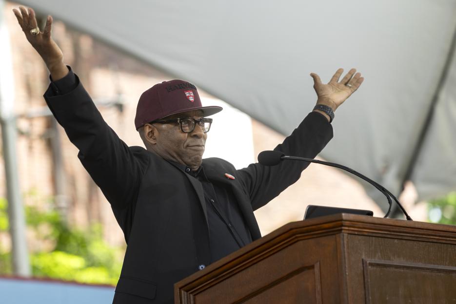 Courtney B. Vance AB ’82 giving the Harvard Alumni Day Address in 2024.