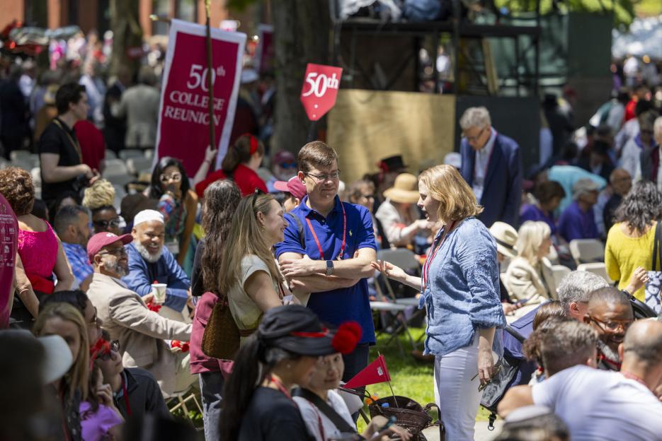 Alumni gather at the Tercentenary Theater following the Alumni Parade on Alumni Day, 2024.