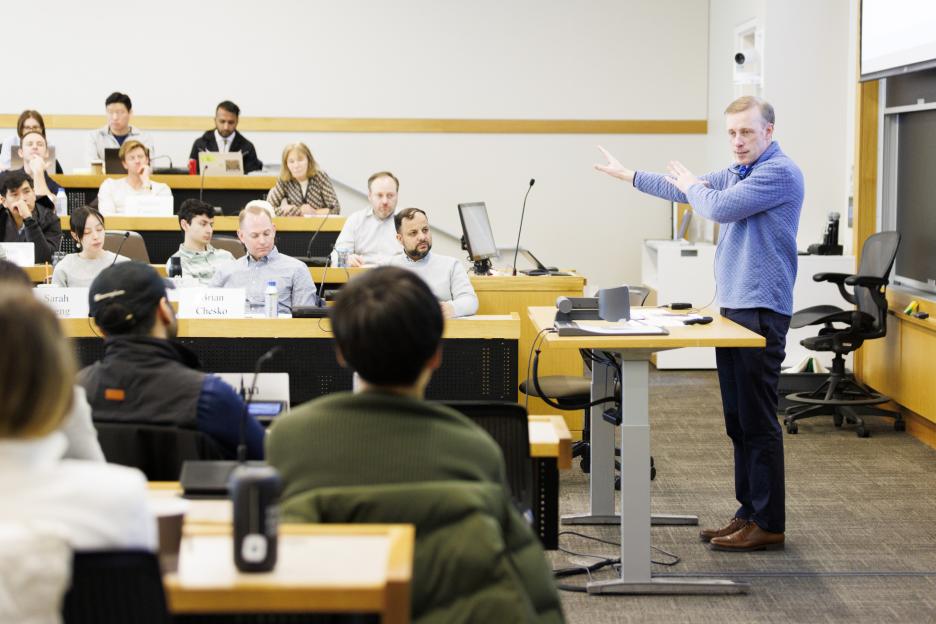 Jake Sullivan lecturing.