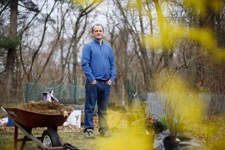 Dustin Tingley gardening at home.