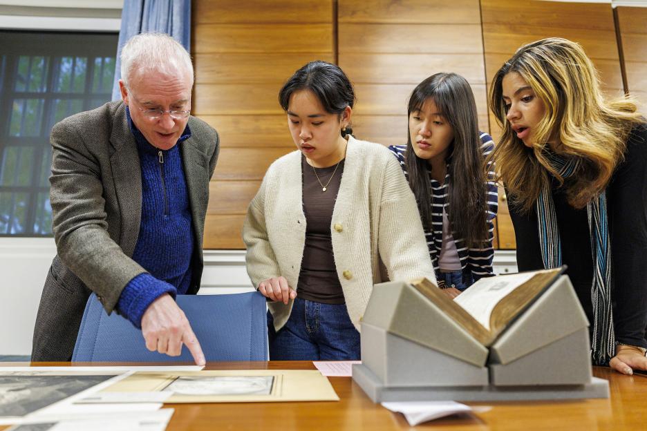 David Armitage on a field trip with students to Houghton Library to view an original copy of the Declaration of Independence.