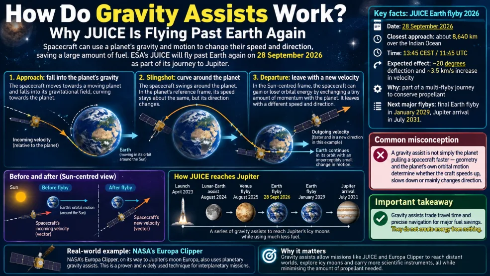 How Do Gravity Assists Work? Why JUICE Is Flying Past Earth Again