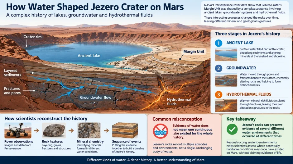 How Water Shaped Jezero Crater on Mars: Lakes, Groundwater and Hydrothermal Fluids