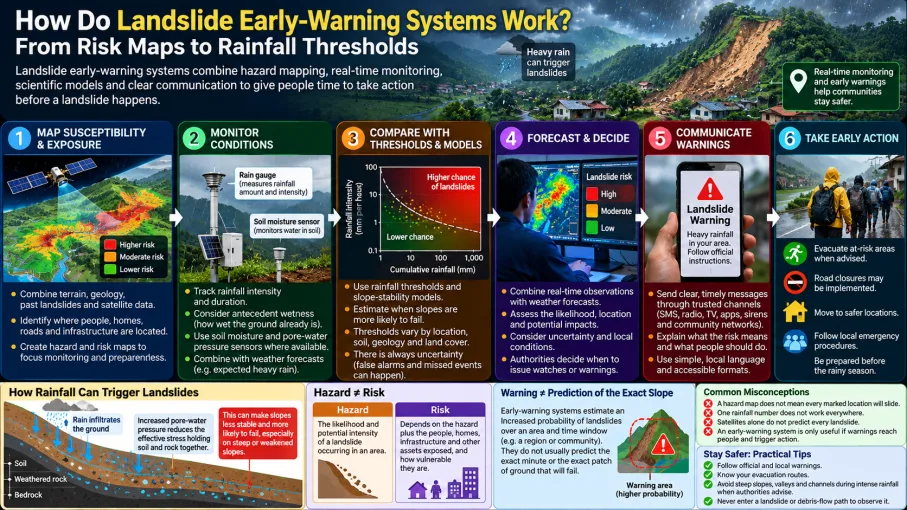 How Do Landslide Early-Warning Systems Work? From Risk Maps to Rainfall Thresholds