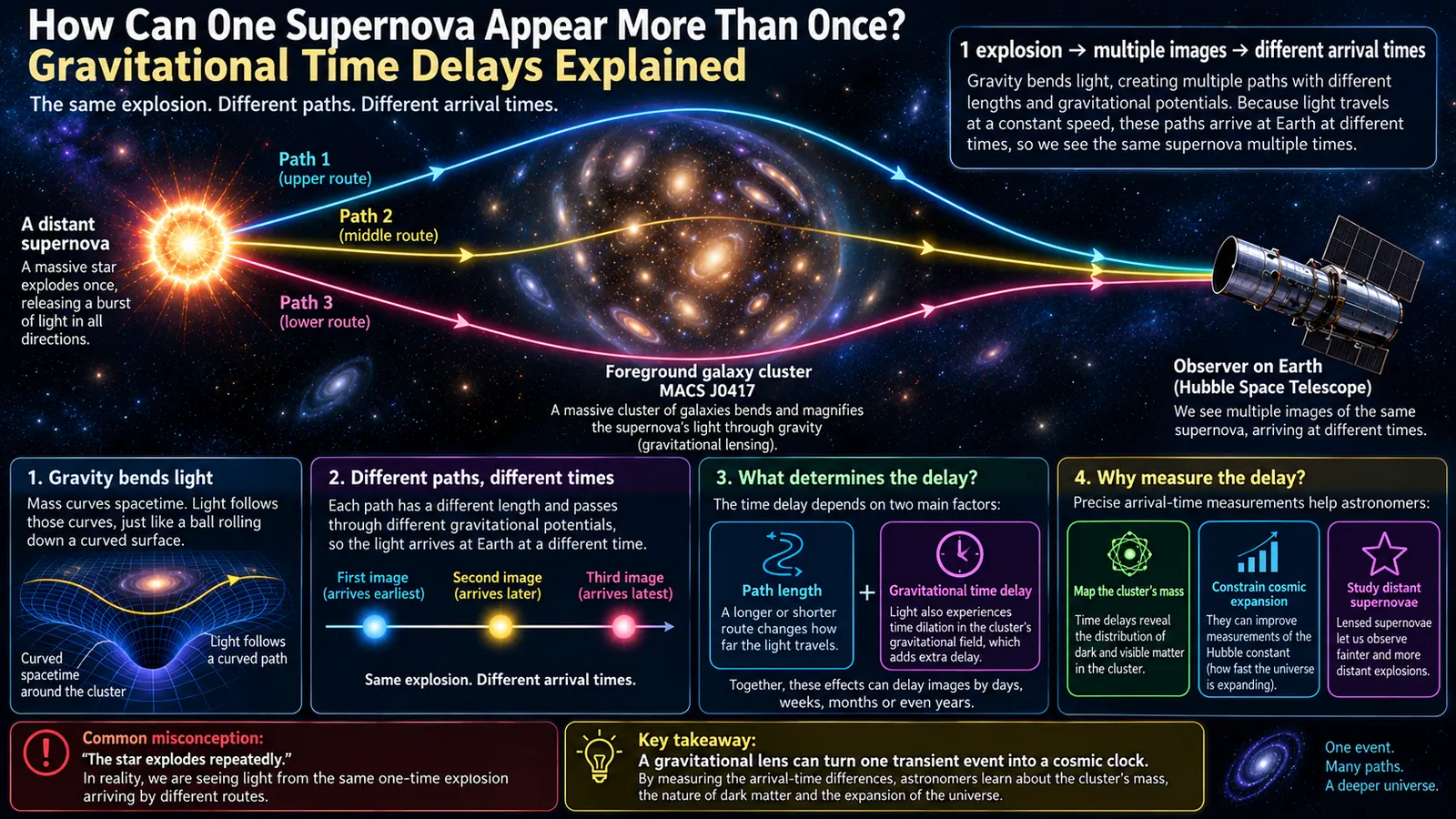 How Can One Supernova Appear More Than Once? Gravitational Time Delays Explained