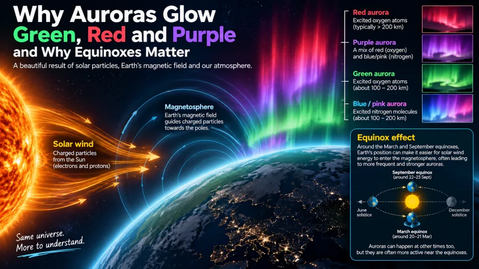 Why Auroras Glow Green, Red and Purple — and Why Equinoxes Matter